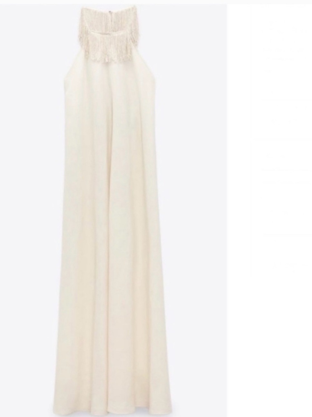 Zara Ivory Halter Fringe Maxi Dress